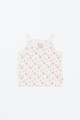 Flat lay of Avauma sleeveless top with strawberry cream pattern – light and breathable for summer